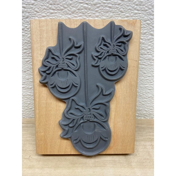 Vtg 2000 Stampendous Ornament Trio Wood Mounted Rubber Stamp - Picture 2 of 6